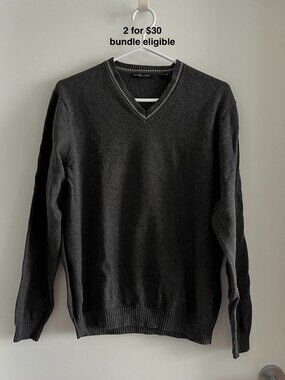 Van Heusen Studio Mens Charcoal Grey V-Neck Sweater M